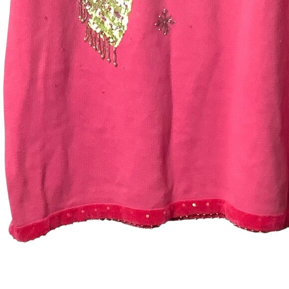 Vtg Quacker Factory Pink V-Neck Snowman Sequin Sweater Women Large Cotton Blend - Picture 3 of 8